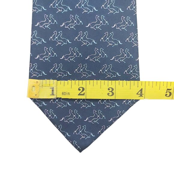 Salvatore Ferragamo Tie Mens Blue Silk Narrow Luxury Designer Made in Italy - Picture 12 of 13